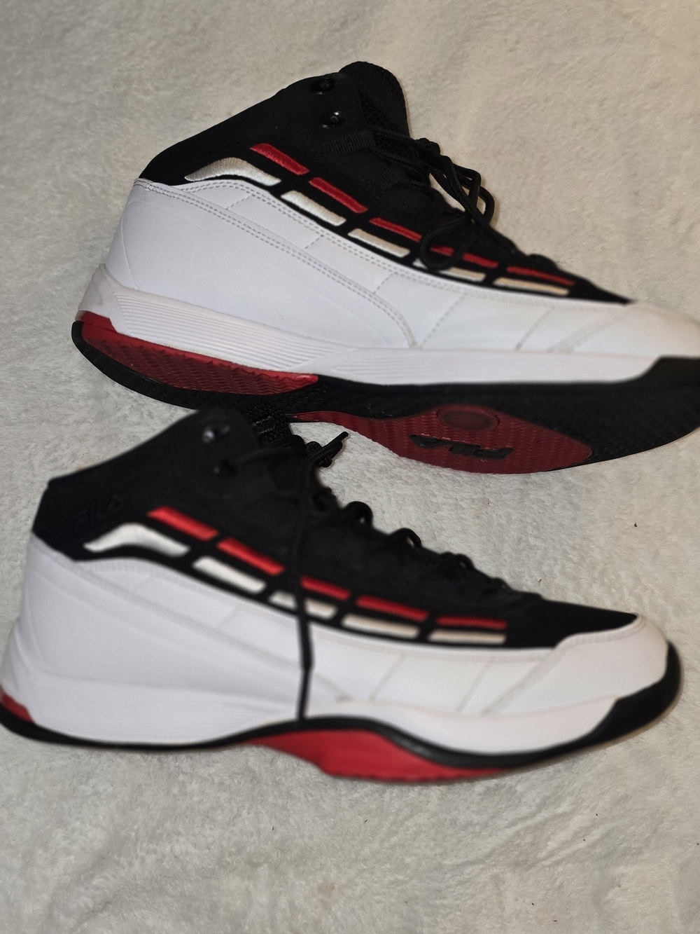 Fila Men's Black/White/Red Mid-Top Basketball Sneakers
